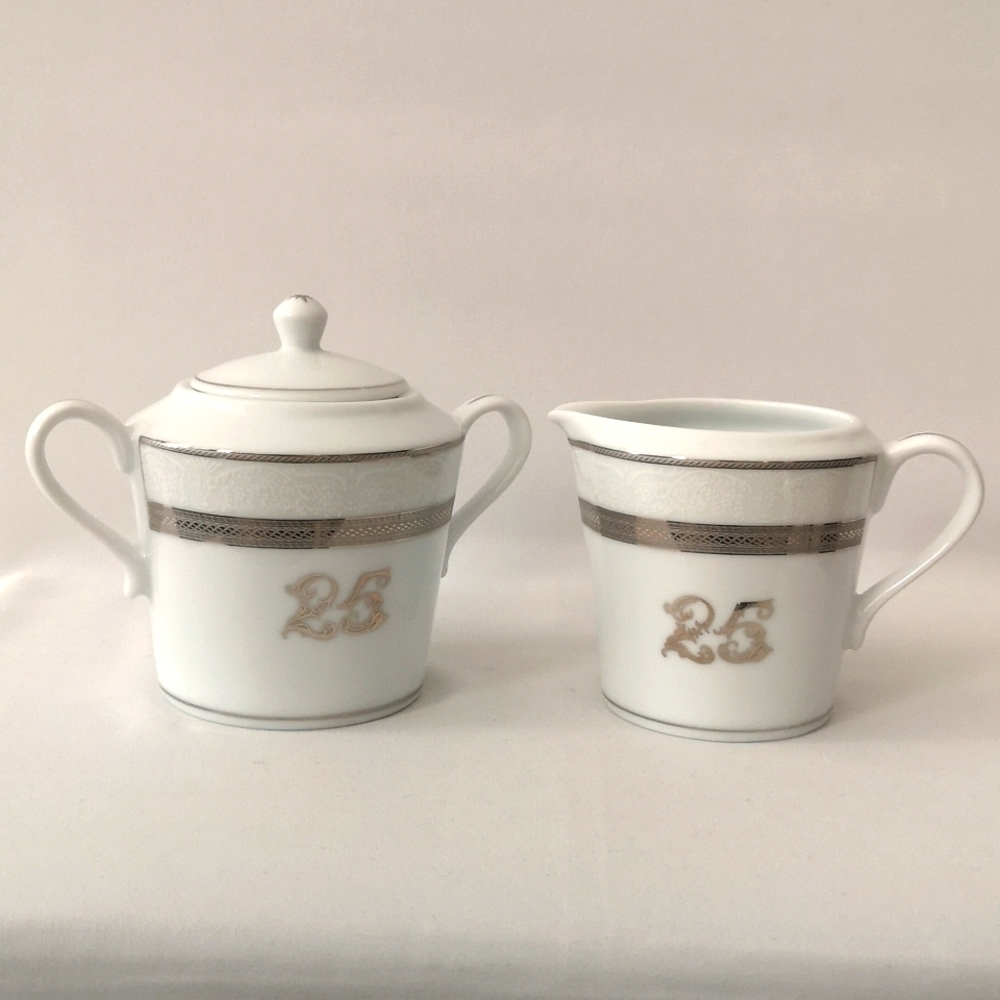 Casa Elite 25th Anniversary Creamer & Two-handle Sugar w Lid by M. Valenti Italy
